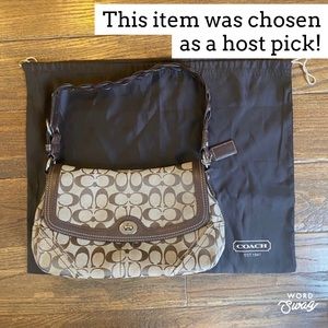 Brown beige signature canvas Coach shoulder bag
